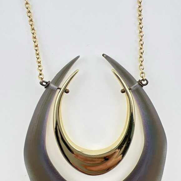 Alexis Bittar Lucite Necklace Double Horseshoe Translucent Green Purple Gold - Picture 7 of 16